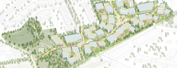 Entwurf (Vorgelperspektive) für das neue Quartier an der Pfettenstraße in Landsberg am Lech