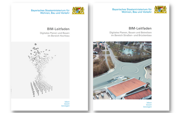 Titelseiten der BIM-Leitfäden Hochbau und Straßen- und Brückenbau